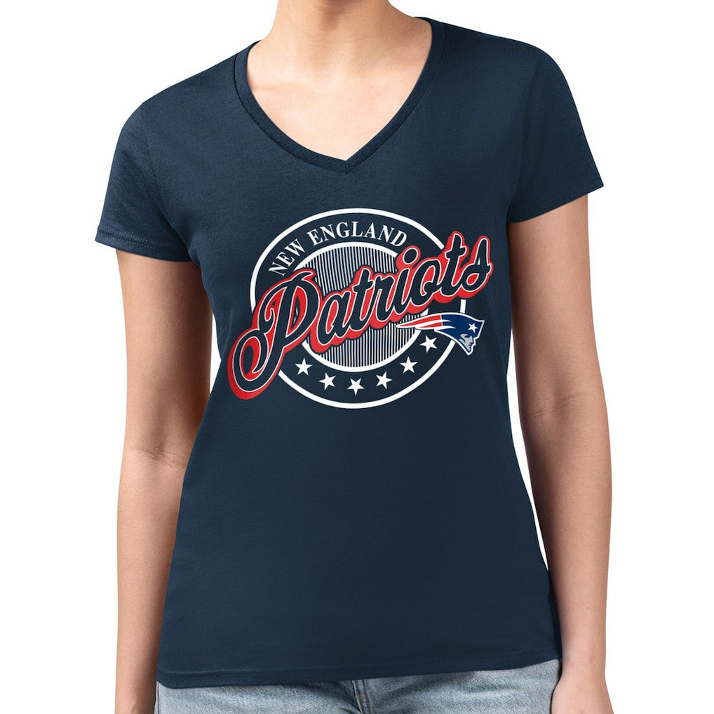 New England Patriots G-III 4Her by Carl Banks Women's Super-Slim Fit Lightweight Pinstripe Circle V-Neck T-Shirt | NFL On sale