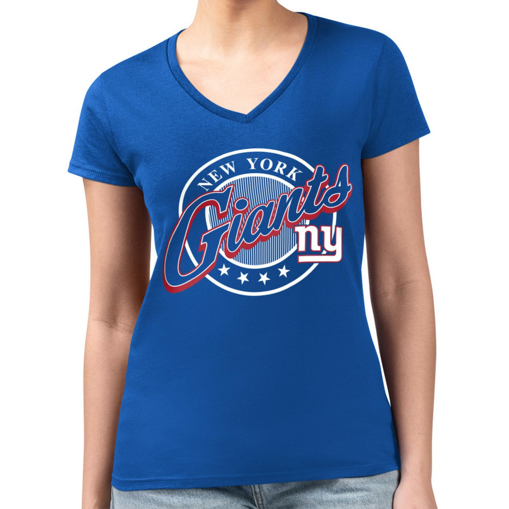 New York Giants G-III 4Her by Carl Banks Women's Super-Slim Fit Lightweight Pinstripe Circle V-Neck T-Shirt | NFL US