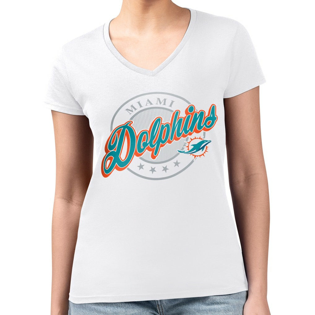 Miami Dolphins G-III 4Her by Carl Banks Women's Super-Slim Fit Lightweight Pinstripe Circle V-Neck T-Shirt | NFL On sale