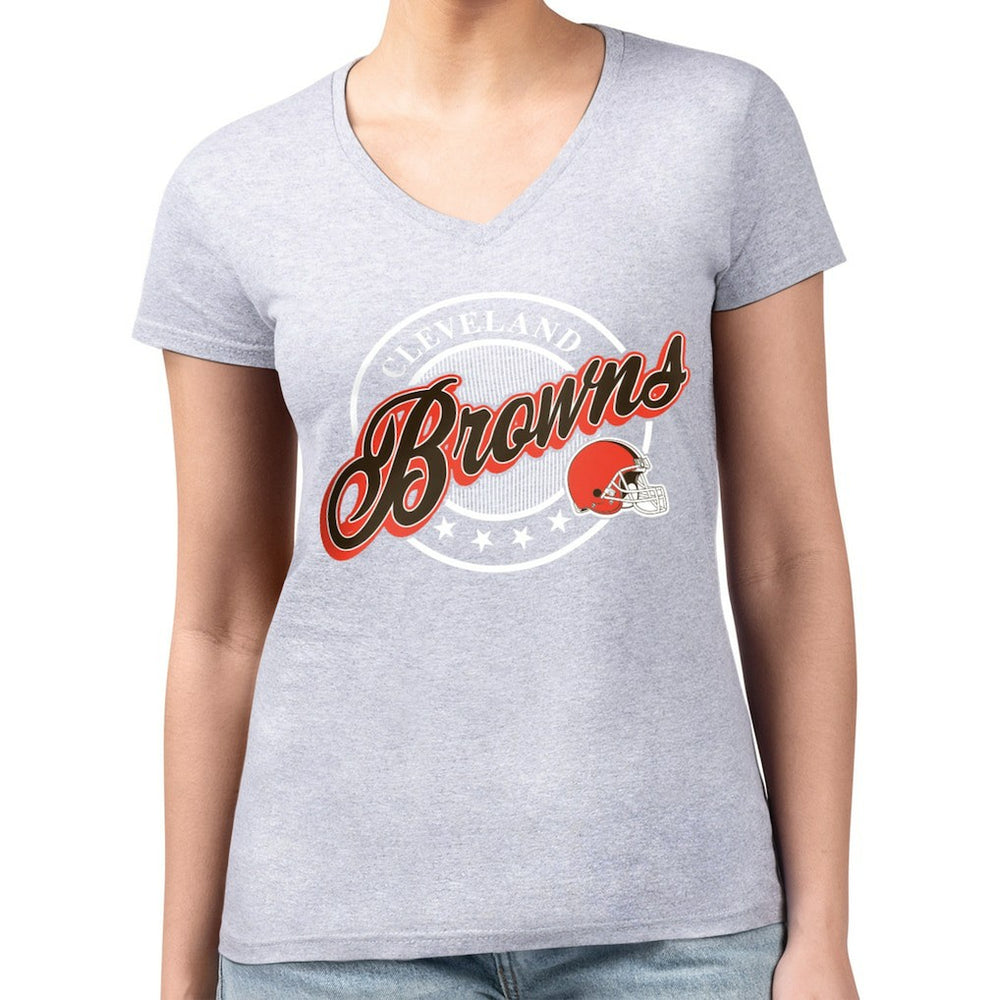Cleveland Browns G-III 4Her by Carl Banks Women's Super-Slim Fit Lightweight Pinstripe Circle V-Neck T-Shirt | NFL US