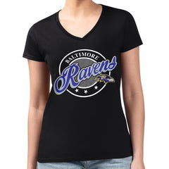 Baltimore Ravens G-III 4Her by Carl Banks Women's Super-Slim Fit Lightweight Pinstripe Circle V-Neck T-Shirt | NFL New