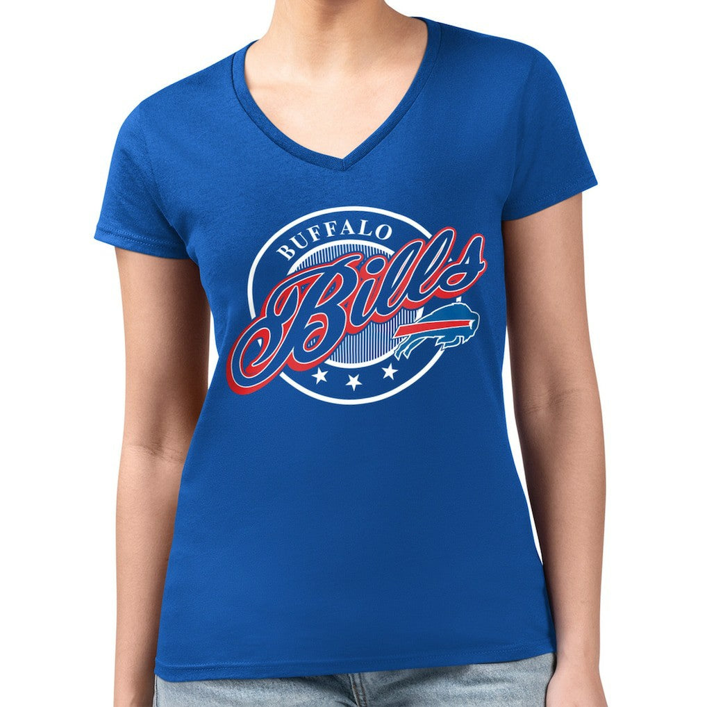 Buffalo Bills G-III 4Her by Carl Banks Women's Super-Slim Fit Lightweight Pinstripe Circle V-Neck T-Shirt | NFL Discount