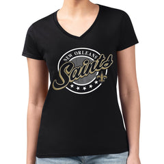 New Orleans Saints G-III 4Her by Carl Banks Women's Super-Slim Fit Lightweight Pinstripe Circle V-Neck T-Shirt | NFL Outlet
