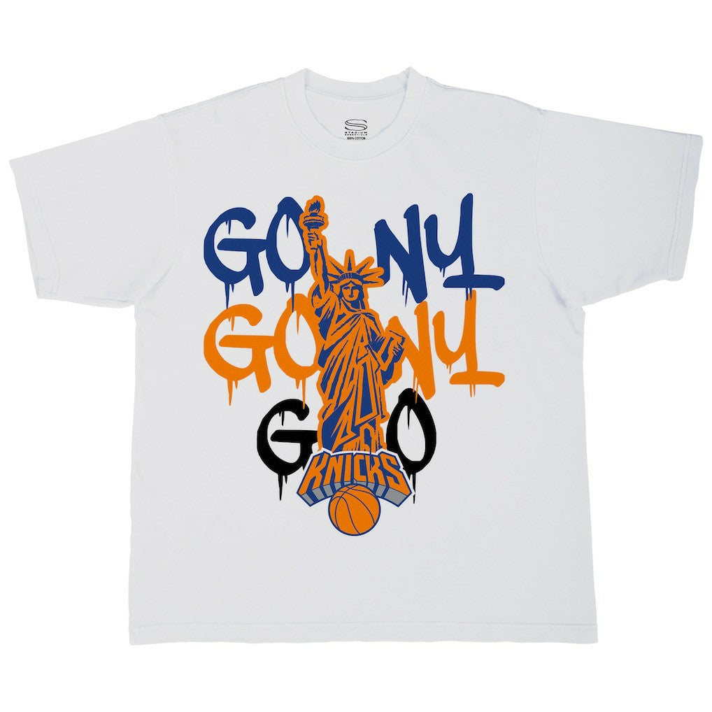 White New York Knicks Stadium Essentials Unisex Oversized Go NY Go T-Shirt | NBA