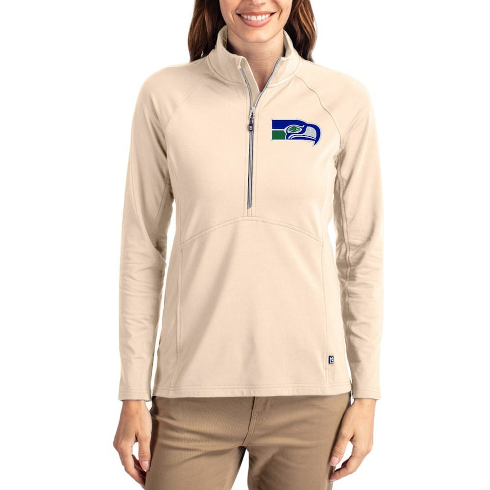 Seattle Seahawks Cutter & Buck Women's Throwback Adapt Eco Knit Stretch Recycled Raglan Half-Zip Pullover | NFL On sale
