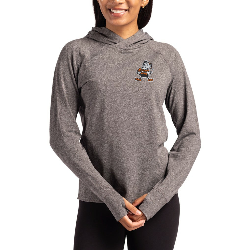 Cleveland Browns Cutter & Buck Women's Throwback Logo Adapt Knit Recycled Raglan Pullover Hoodie | NFL Sale