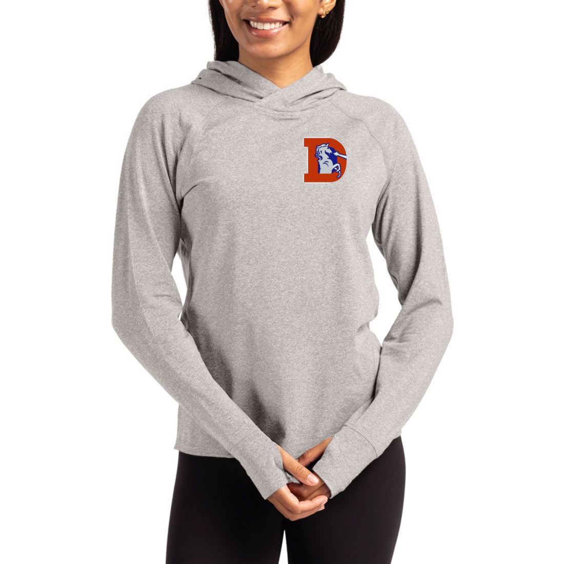 Denver Broncos Cutter & Buck Women's Throwback Logo Adapt Knit Recycled Raglan Pullover Hoodie | NFL Sale