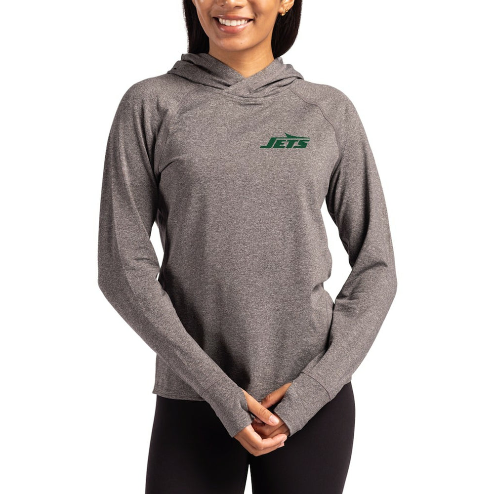 New York Jets Cutter & Buck Women's Primary Logo Adapt Knit Recycled Raglan Pullover Hoodie | NFL Outlet