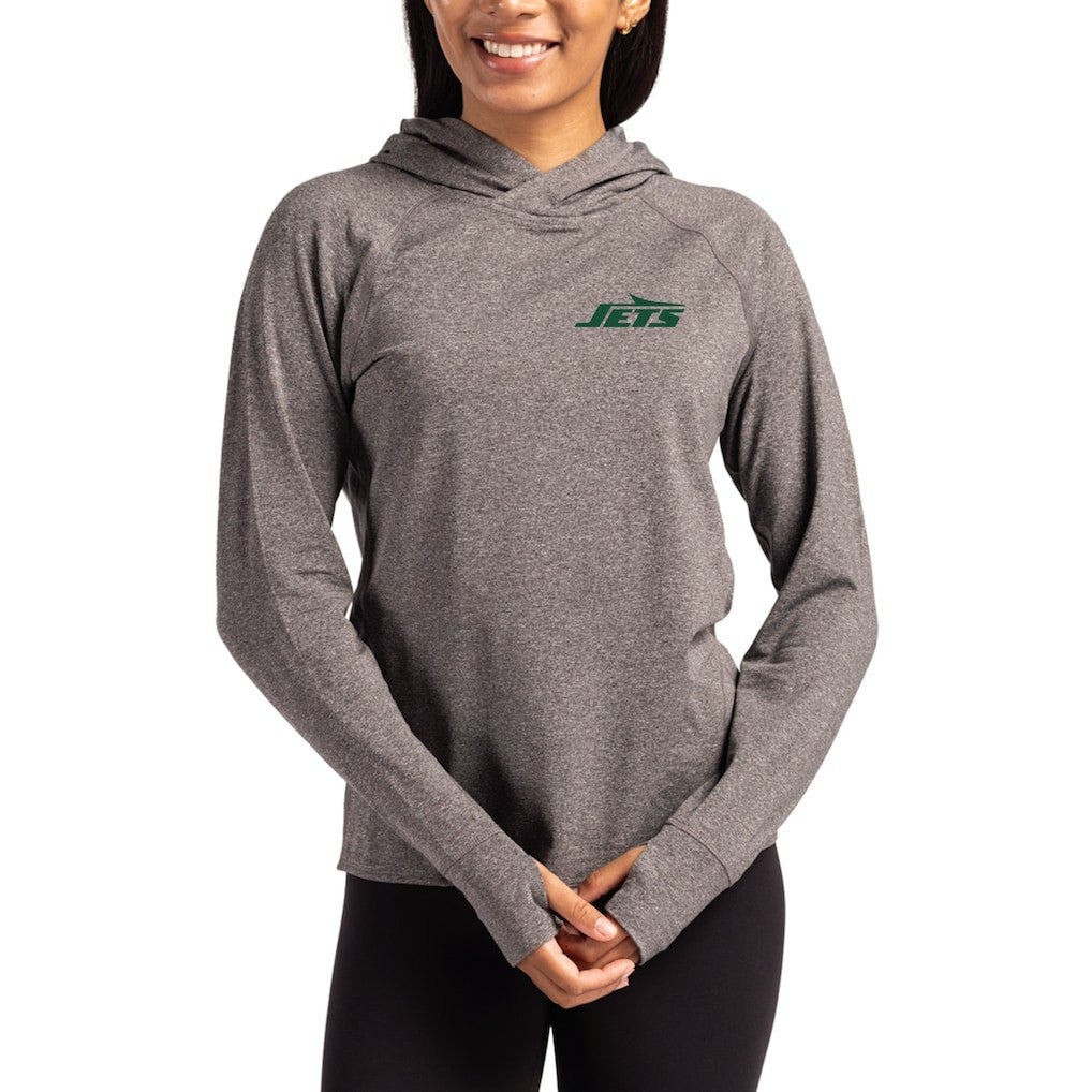 New York Jets Cutter & Buck Women's Primary Logo Adapt Knit Recycled Raglan Pullover Hoodie | NFL Outlet