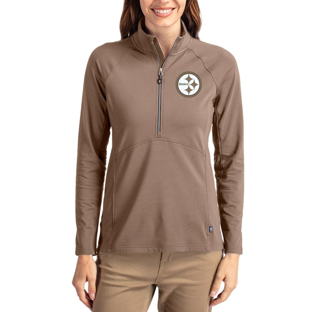 Pittsburgh Steelers Cutter & Buck Women's Tonal Adapt Eco Knit Stretch Recycled Raglan Half-Zip Pullover | NFL New