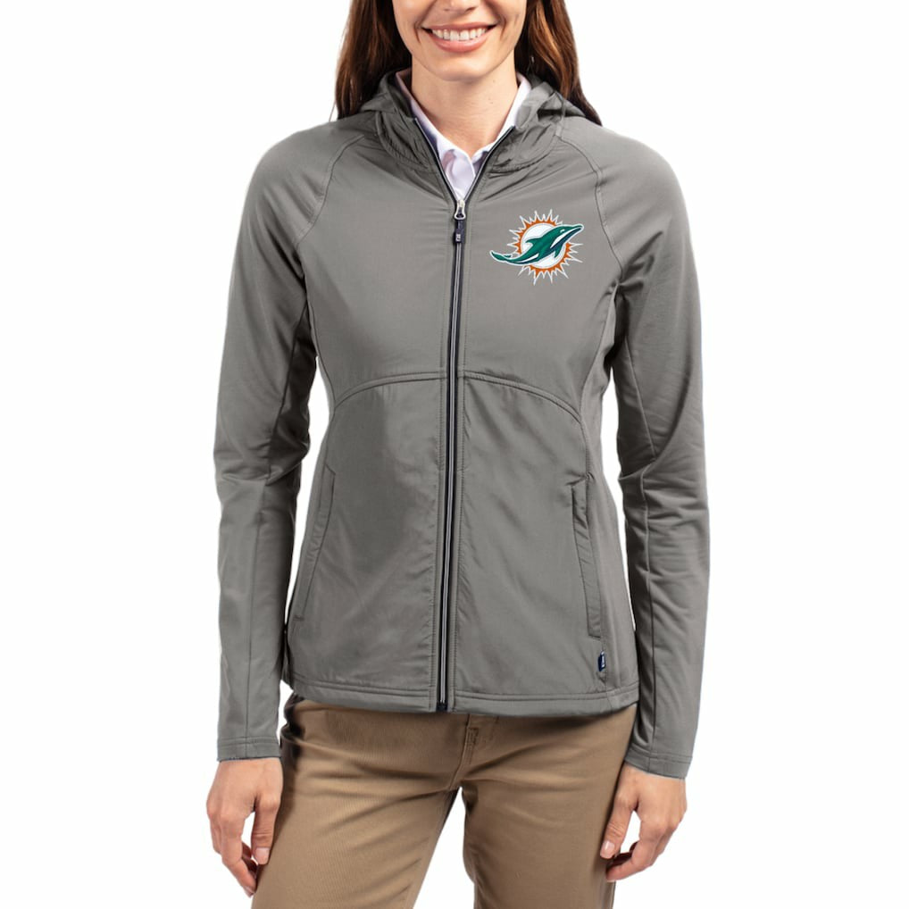 Miami Dolphins Cutter & Buck Women's Adapt Eco Knit Hybrid Recycled Raglan Full-Zip Hoodie Jacket | NFL On sale