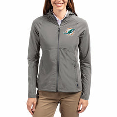 Miami Dolphins Cutter & Buck Women's Adapt Eco Knit Hybrid Recycled Raglan Full-Zip Hoodie Jacket | NFL On sale