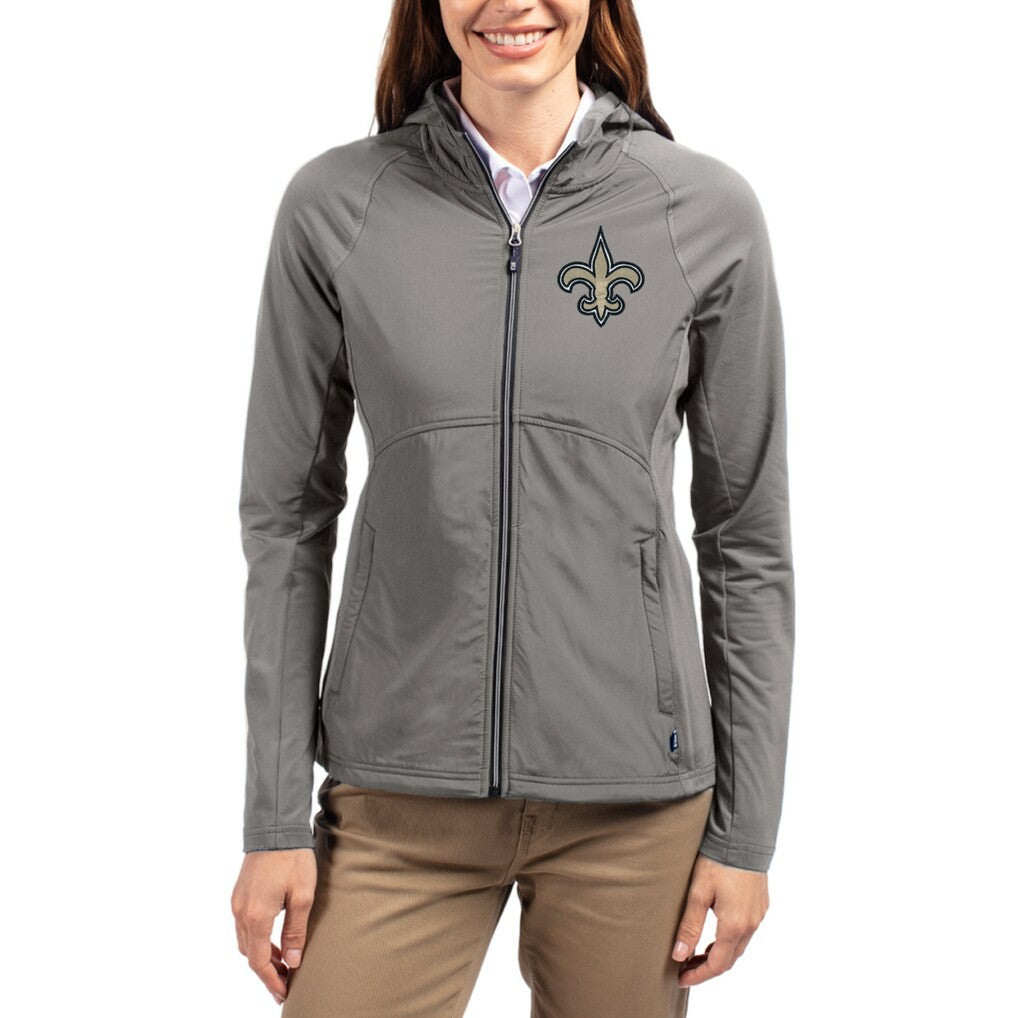 New Orleans Saints Cutter & Buck Women's Adapt Eco Knit Hybrid Recycled Raglan Full-Zip Hoodie Jacket | NFL Online