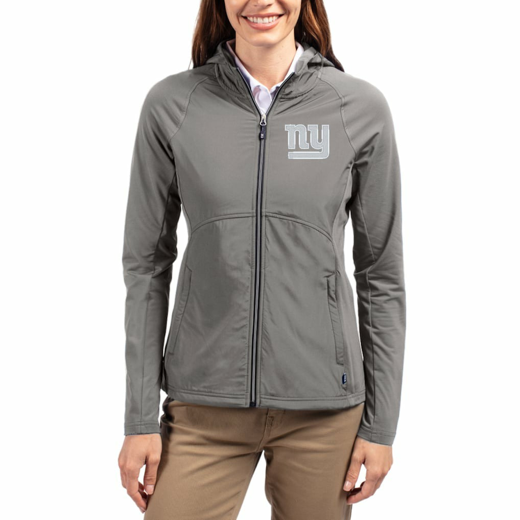 New York Giants Cutter & Buck Women's Adapt Eco Knit Hybrid Recycled Raglan Full-Zip Hoodie Jacket | NFL Sale
