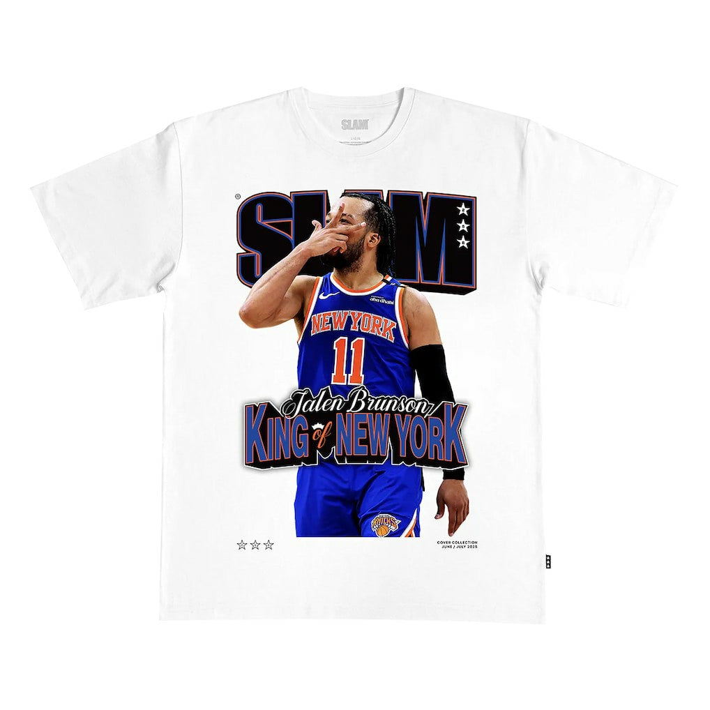 White Jalen Brunson New York Knicks SLAM Unisex King of New York Cover T-Shirt | NBA
