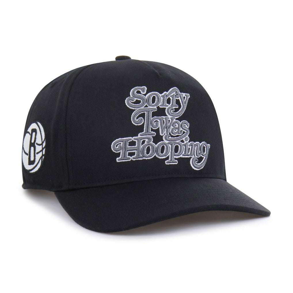 Black Brooklyn Nets Brand Seen by '47 Sorry I Was Hooping Hitch Adjustable Hat | NBA