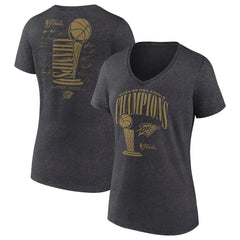 Heather Charcoal Oklahoma City Thunder Women's 2025 NBA Finals Champions Double Dribble V-Neck T-Shirt | NBA