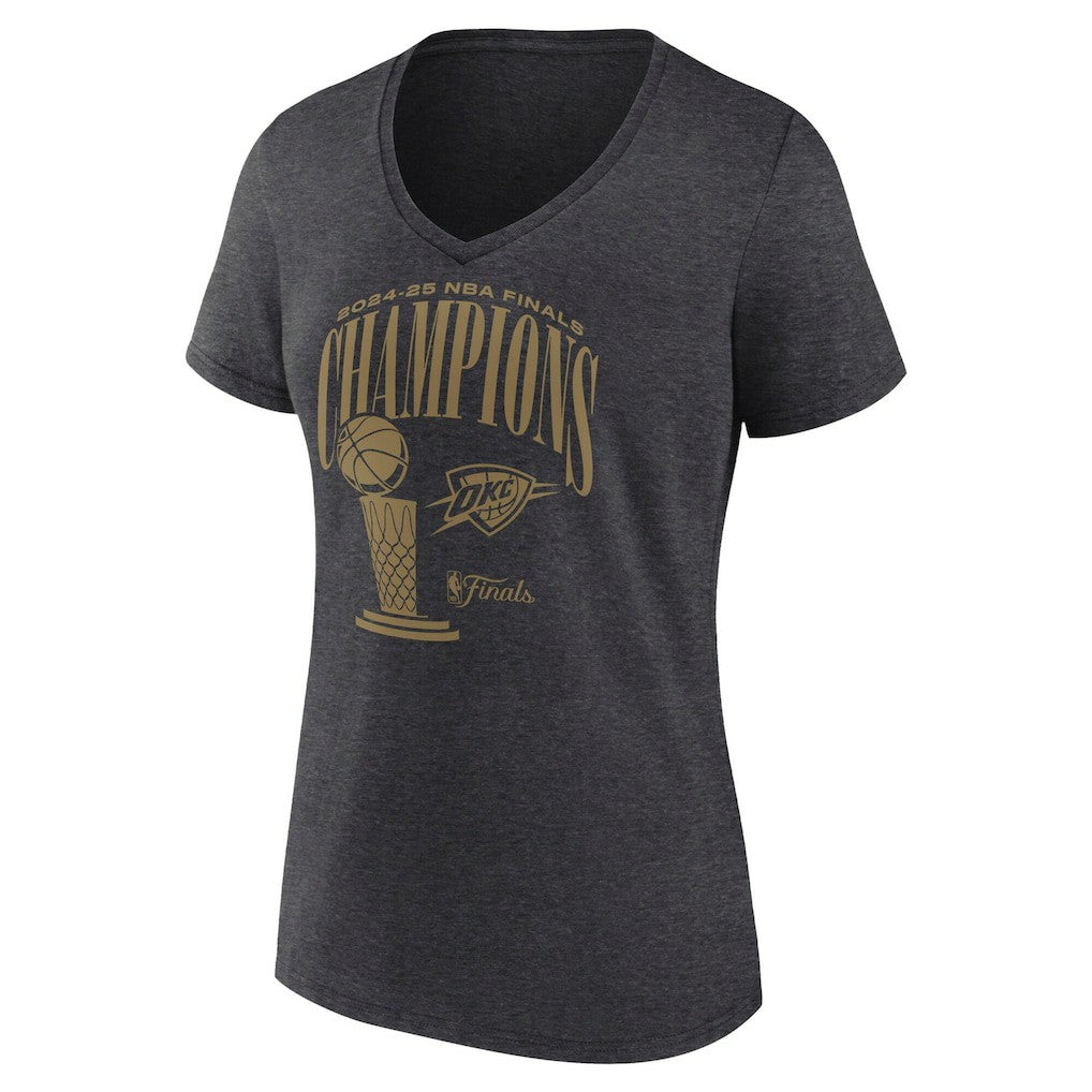 Heather Charcoal Oklahoma City Thunder Women's 2025 NBA Finals Champions Double Dribble V-Neck T-Shirt | NBA