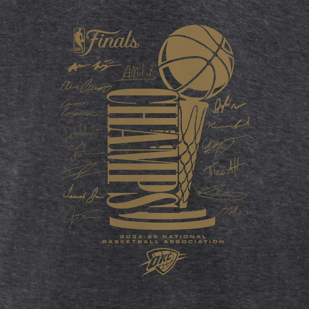 Heather Charcoal Oklahoma City Thunder Women's 2025 NBA Finals Champions Double Dribble V-Neck T-Shirt | NBA