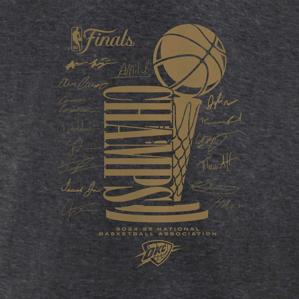 Heather Charcoal Oklahoma City Thunder Women's 2025 NBA Finals Champions Double Dribble V-Neck T-Shirt | NBA
