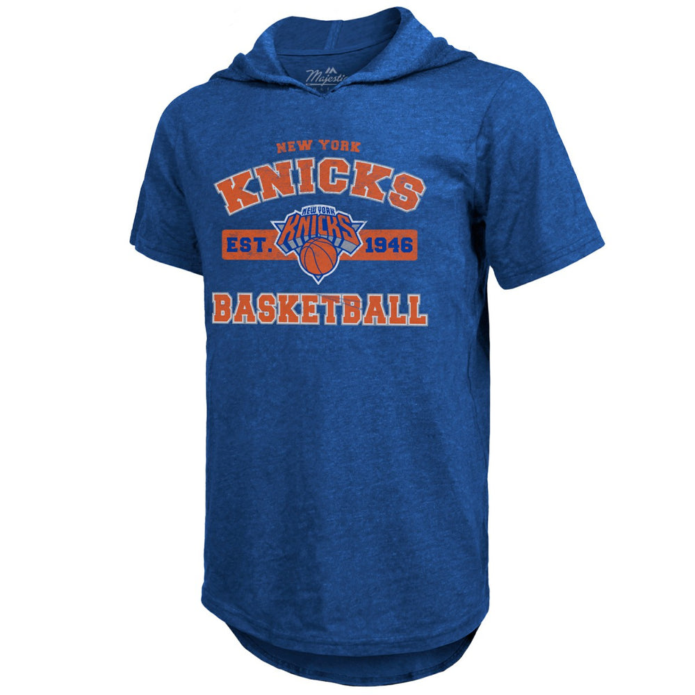 Royal New York Knicks Majestic Threads Tri-Blend Hoodie T-Shirt | NBA