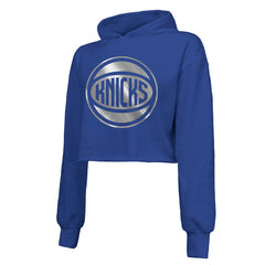 Royal New York Knicks Majestic Threads Women's Tri-Blend Cropped Pullover Hoodie | NBA