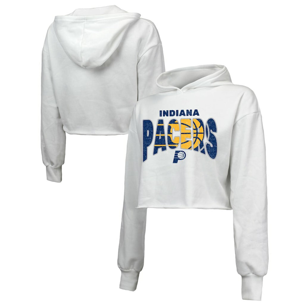 White Indiana Pacers Majestic Threads Women's Tri-Blend Cropped Pullover Hoodie | NBA