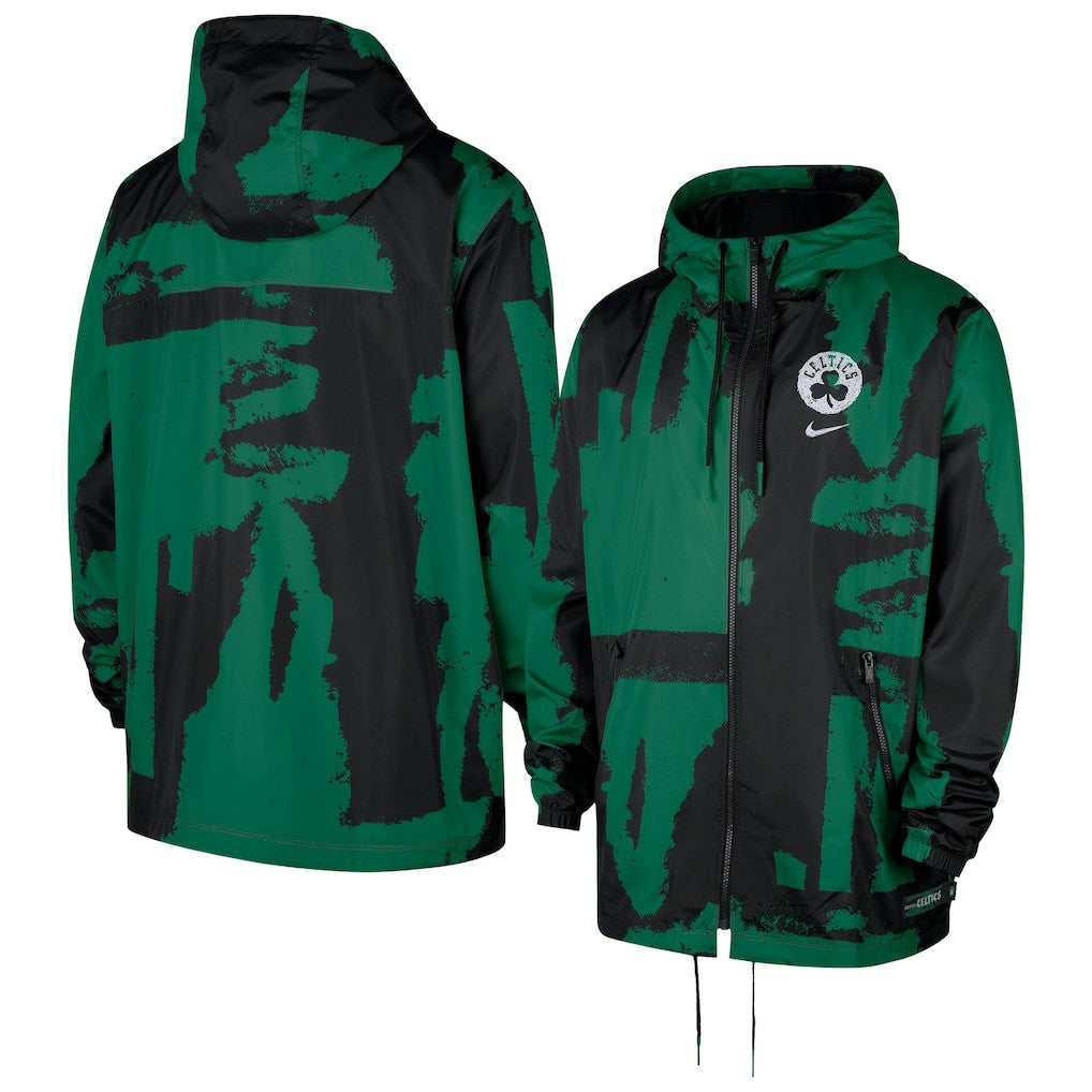 Black/Kelly Green Boston Celtics Courtside Club Premium Woven Full-Zip Hooded Jacket | NBA