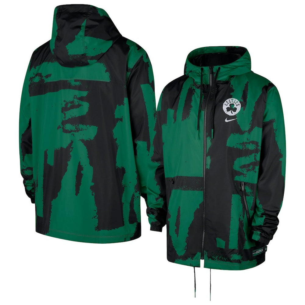 Black/Kelly Green Boston Celtics Courtside Club Premium Woven Full-Zip Hooded Jacket | NBA
