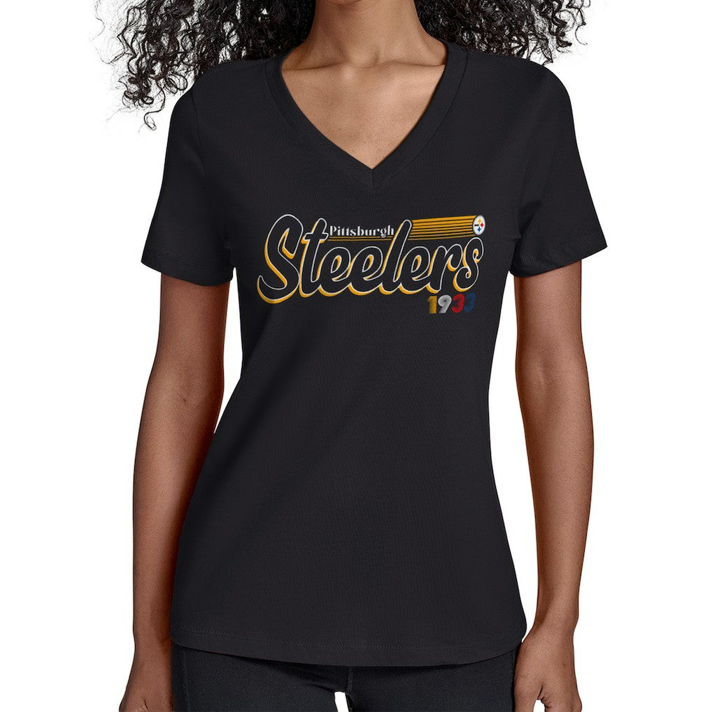 Pittsburgh Steelers Starter Women's Groovy Script V-Neck T-Shirt | NFL US