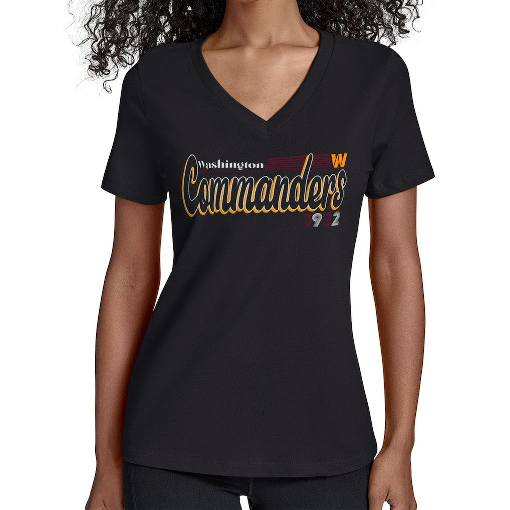 Washington Commanders Starter Women's Groovy Script V-Neck T-Shirt | NFL Discount