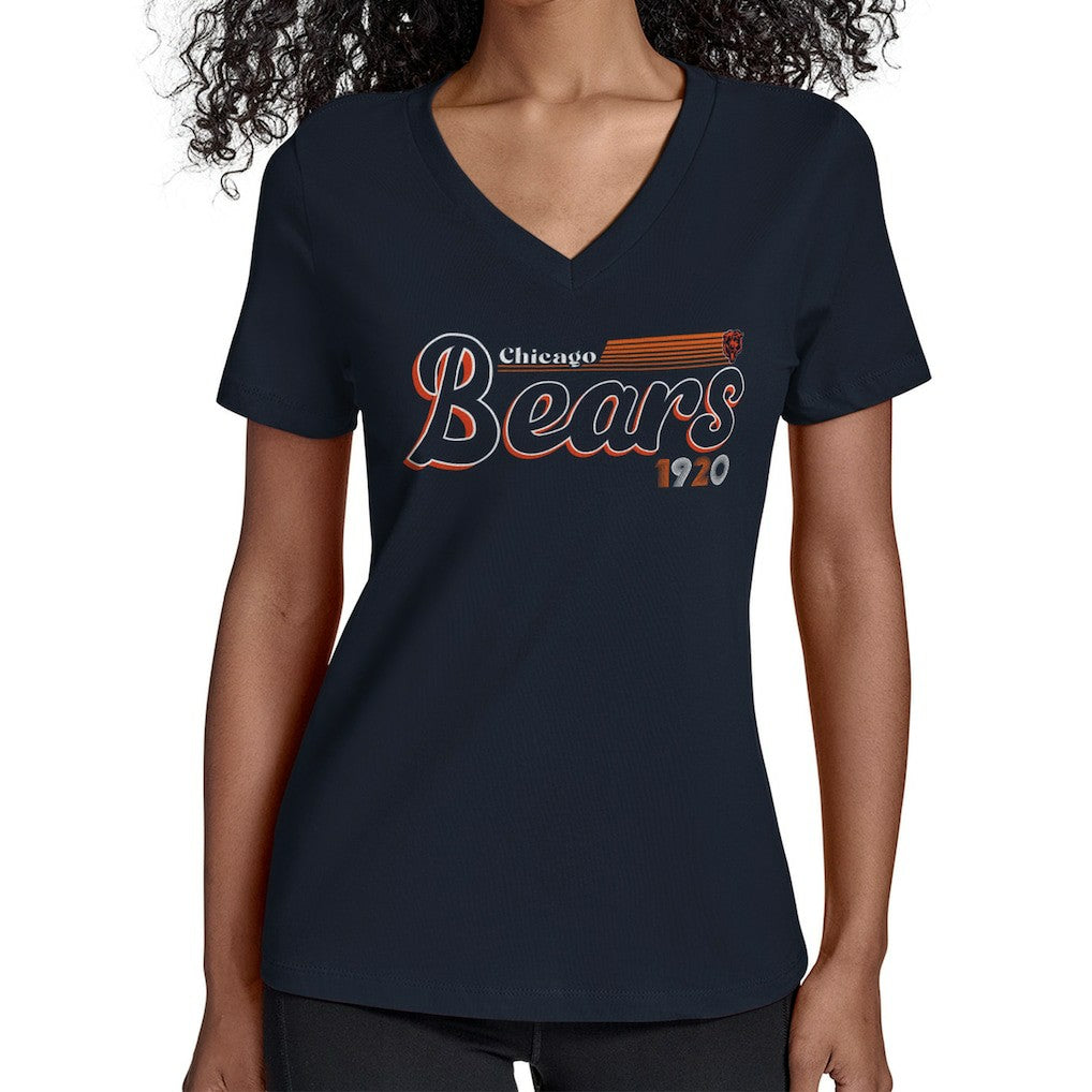 Chicago Bears Starter Women's Groovy Script V-Neck T-Shirt | NFL Discount