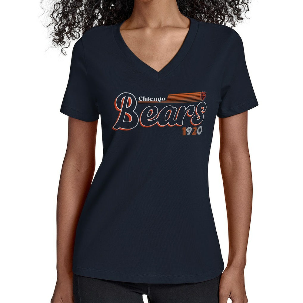 Chicago Bears Starter Women's Groovy Script V-Neck T-Shirt | NFL Discount