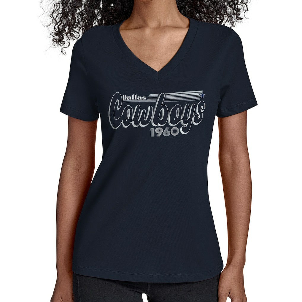 Dallas Cowboys Starter Women's Groovy Script V-Neck T-Shirt | NFL New