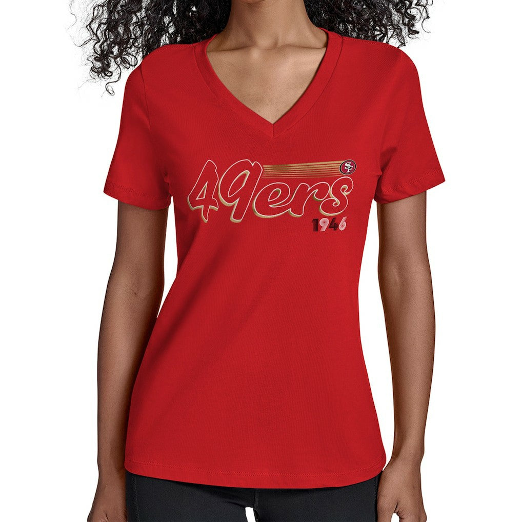 San Francisco 49ers Starter Women's Groovy Script V-Neck T-Shirt | NFL US