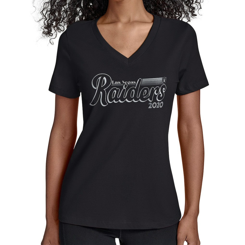 Las Vegas Raiders Starter Women's Groovy Script V-Neck T-Shirt | NFL Online