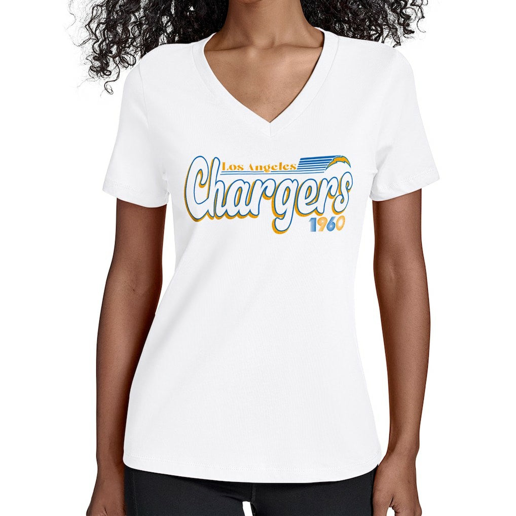 Los Angeles Chargers Starter Women's Groovy Script V-Neck T-Shirt | NFL Discount