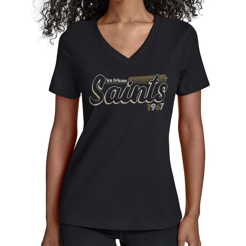 New Orleans Saints Starter Women's Groovy Script V-Neck T-Shirt | NFL Sale