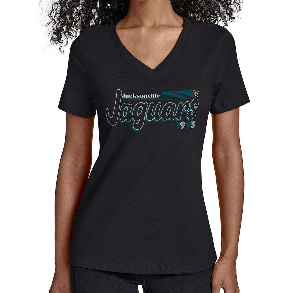 Jacksonville Jaguars Starter Women's Groovy Script V-Neck T-Shirt | NFL New