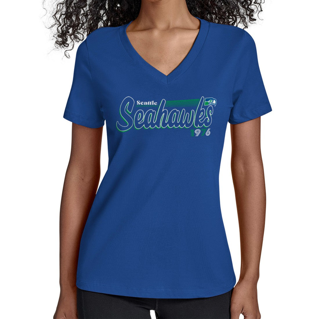 Seattle Seahawks Starter Women's Throwback Groovy Script V-Neck T-Shirt | NFL Near me