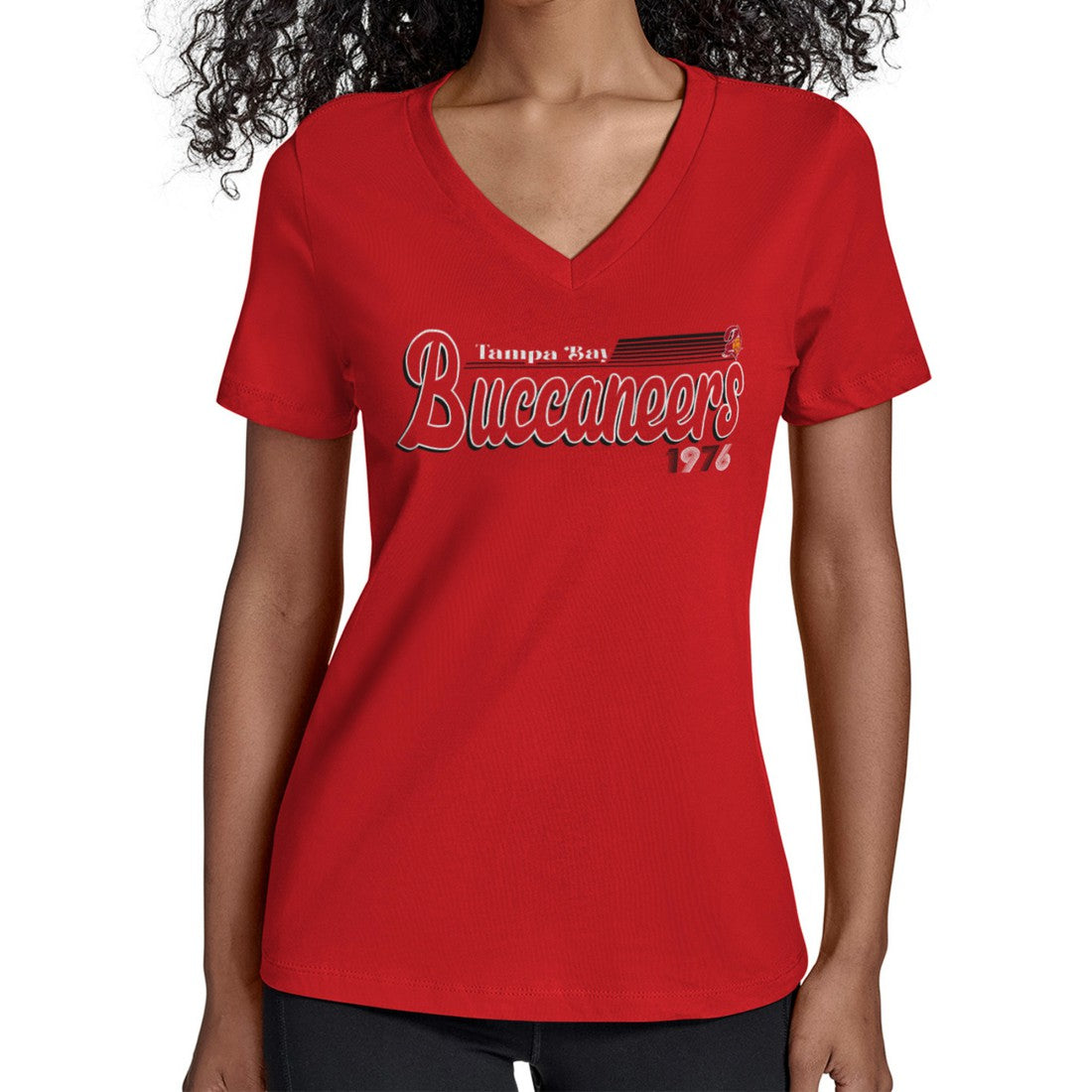 Tampa Bay Buccaneers Starter Women's Throwback Groovy Script V-Neck T-Shirt | NFL Sale