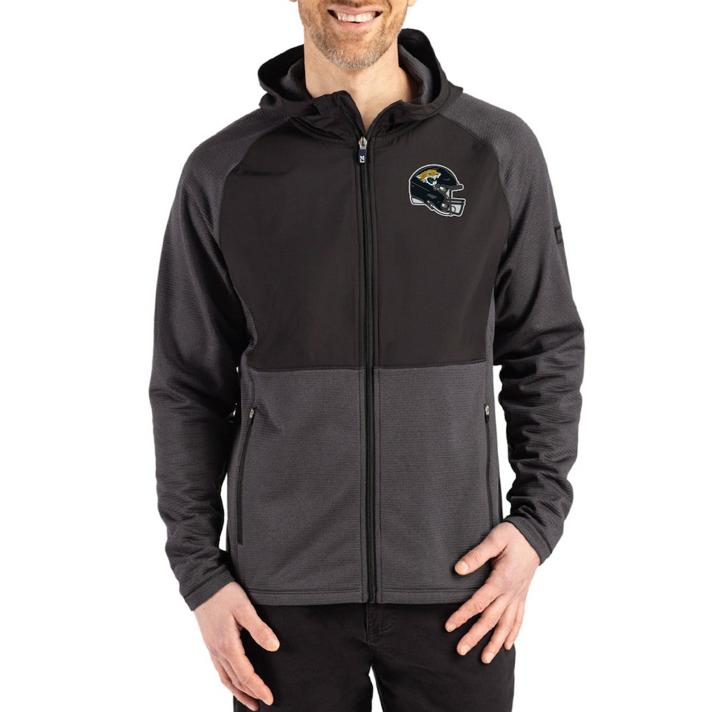 Jacksonville Jaguars Cutter & Buck Peshastin Eco Fleece Recycled Raglan Full-Zip Tri-Blend Hybrid Jacket | NFL Discount