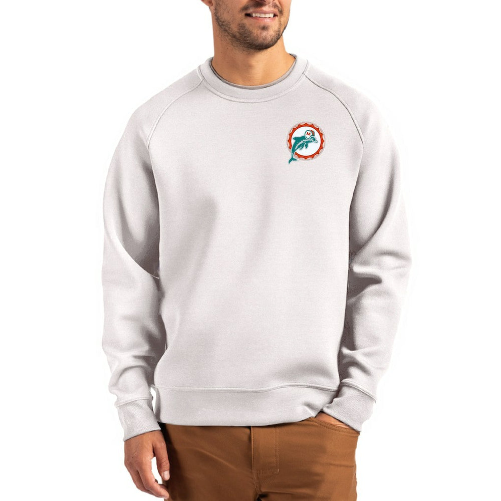 Miami Dolphins Cutter & Buck Throwback Roam Recycled Raglan Pullover Sweatshirt | NFL New