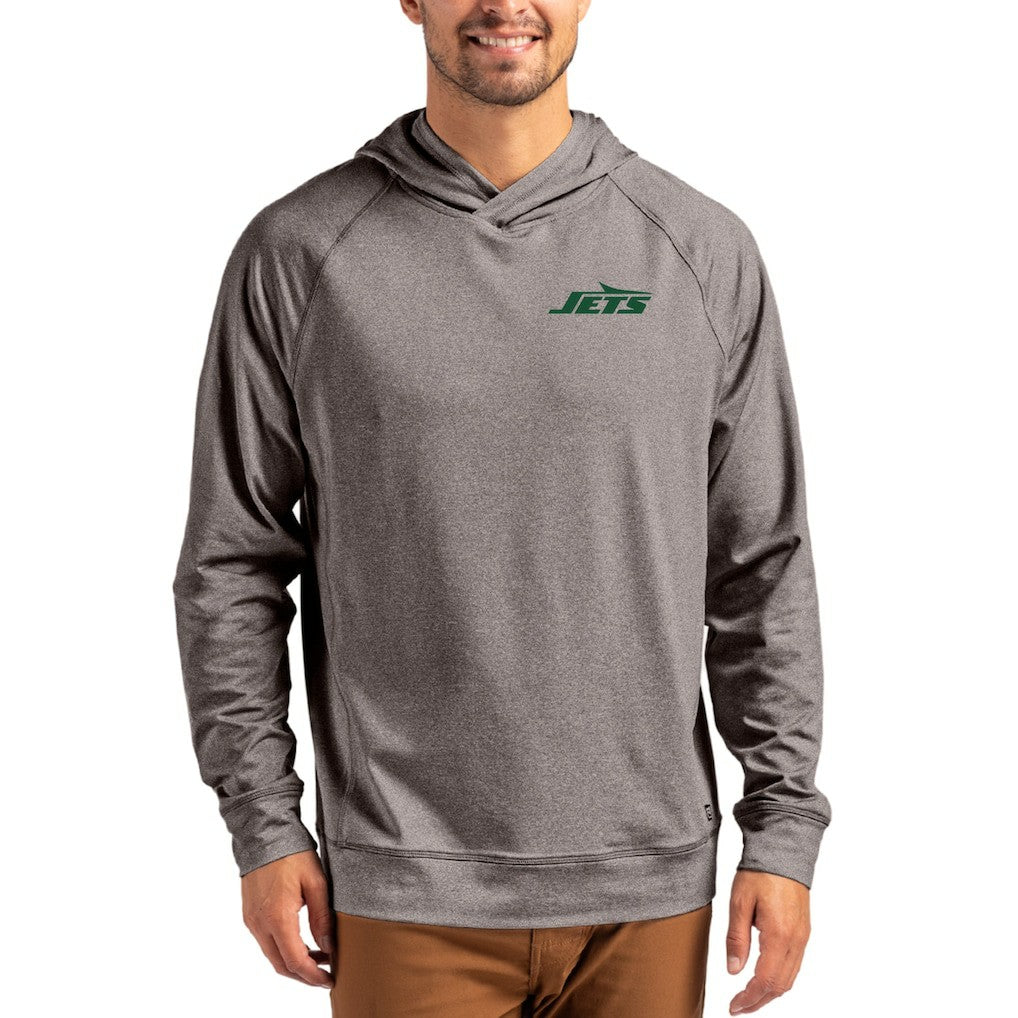 New York Jets Cutter & Buck Adapt Knit Recycled Raglan Pullover Hoodie | NFL Outlet