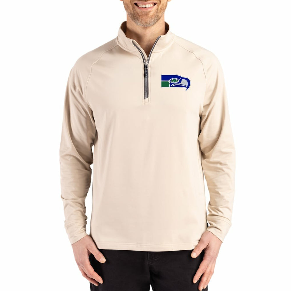 Seattle Seahawks Cutter & Buck Adapt Eco Knit Stretch Recycled Quarter-Zip Pullover | NFL Hot
