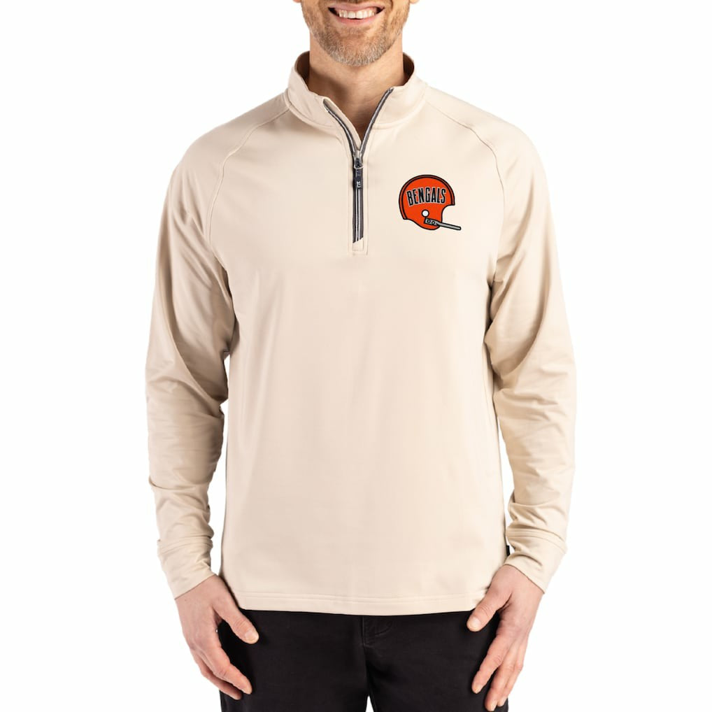 Cincinnati Bengals Cutter & Buck Throwback Logo Adapt Eco Knit Stretch Recycled Quarter-Zip Pullover | NFL Hot
