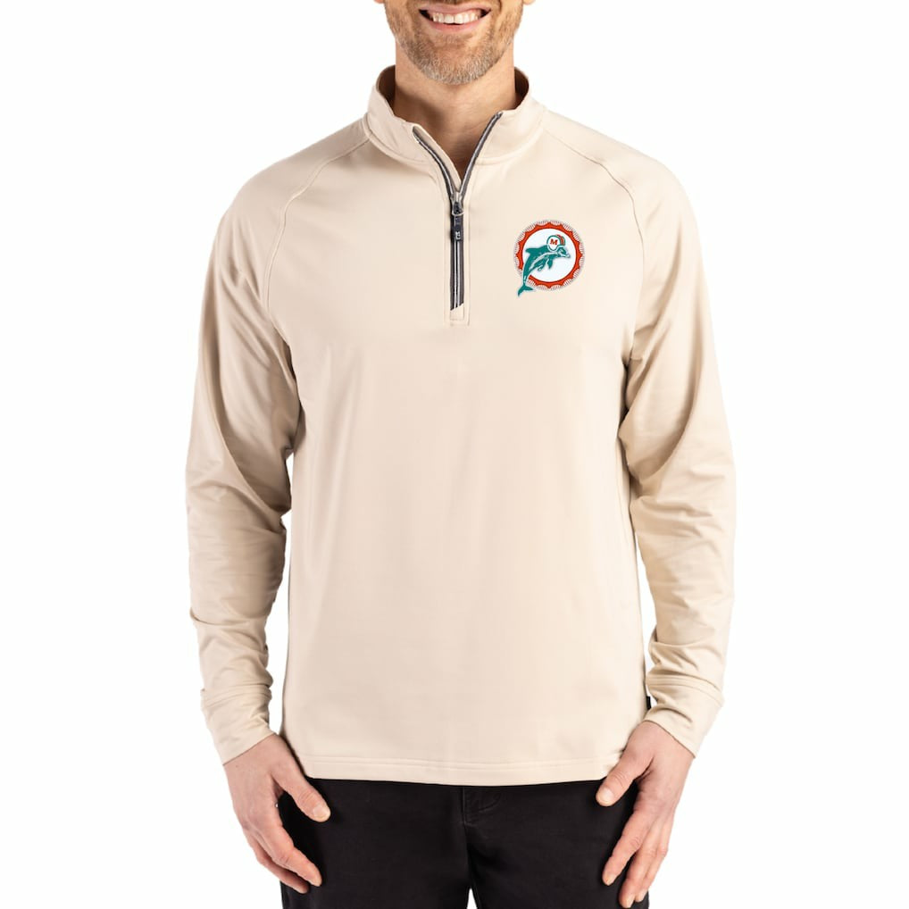 Miami Dolphins Cutter & Buck Throwback Logo Adapt Eco Knit Stretch Recycled Quarter-Zip Pullover | NFL Discount