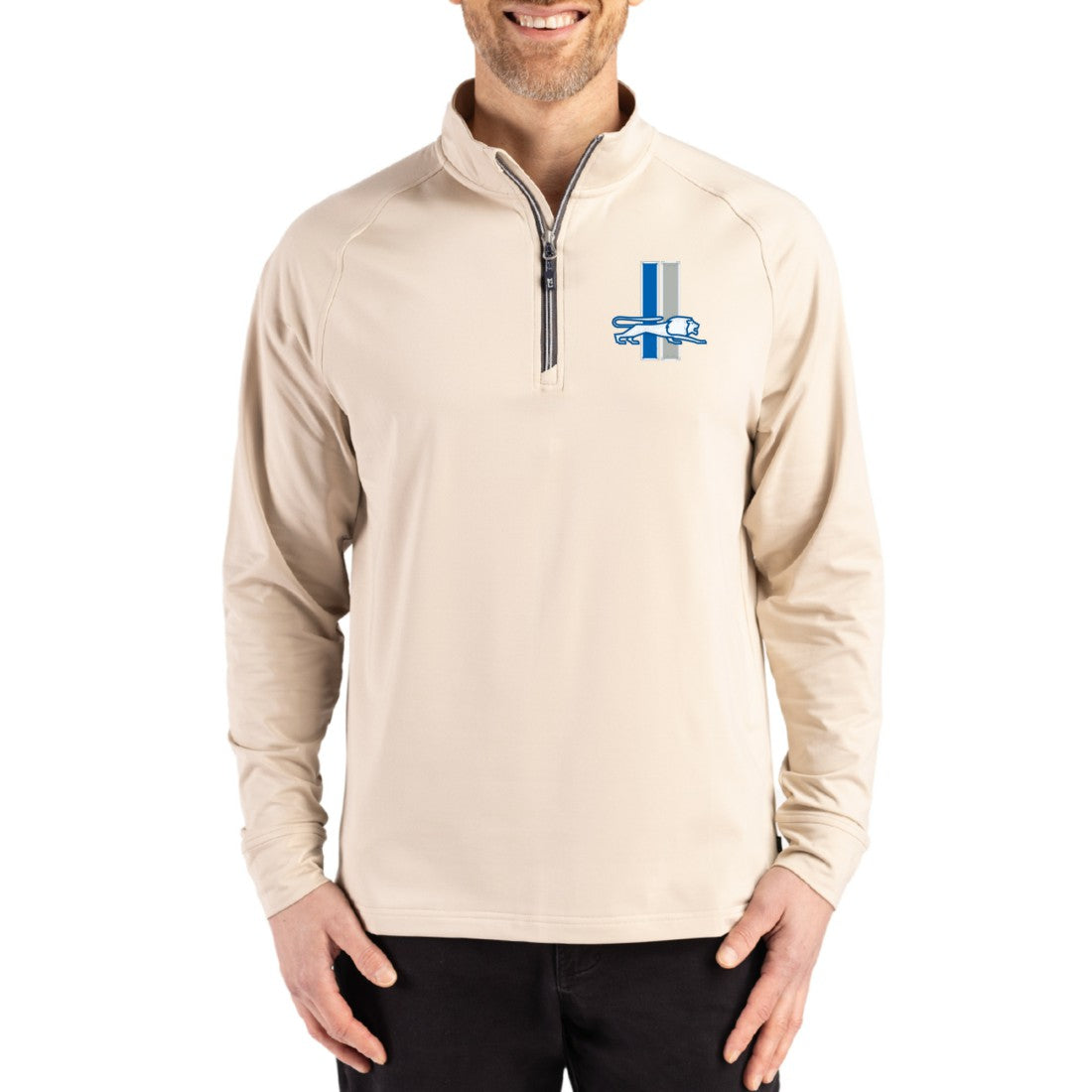 Detroit Lions Cutter & Buck Throwback Logo Adapt Eco Knit Stretch Recycled Quarter-Zip Pullover | NFL Discount