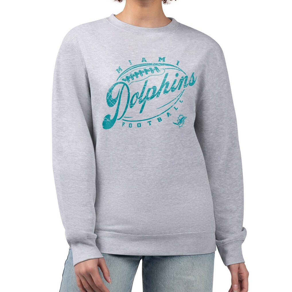 Miami Dolphins G-III 4Her by Carl Banks Women's Distressed Graphics Fleece Pullover Sweatshirt | NFL Sale