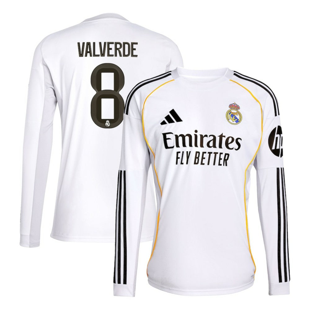 Federico Valverde Real Madrid 2025/26 Home Replica Long Sleeve Jersey